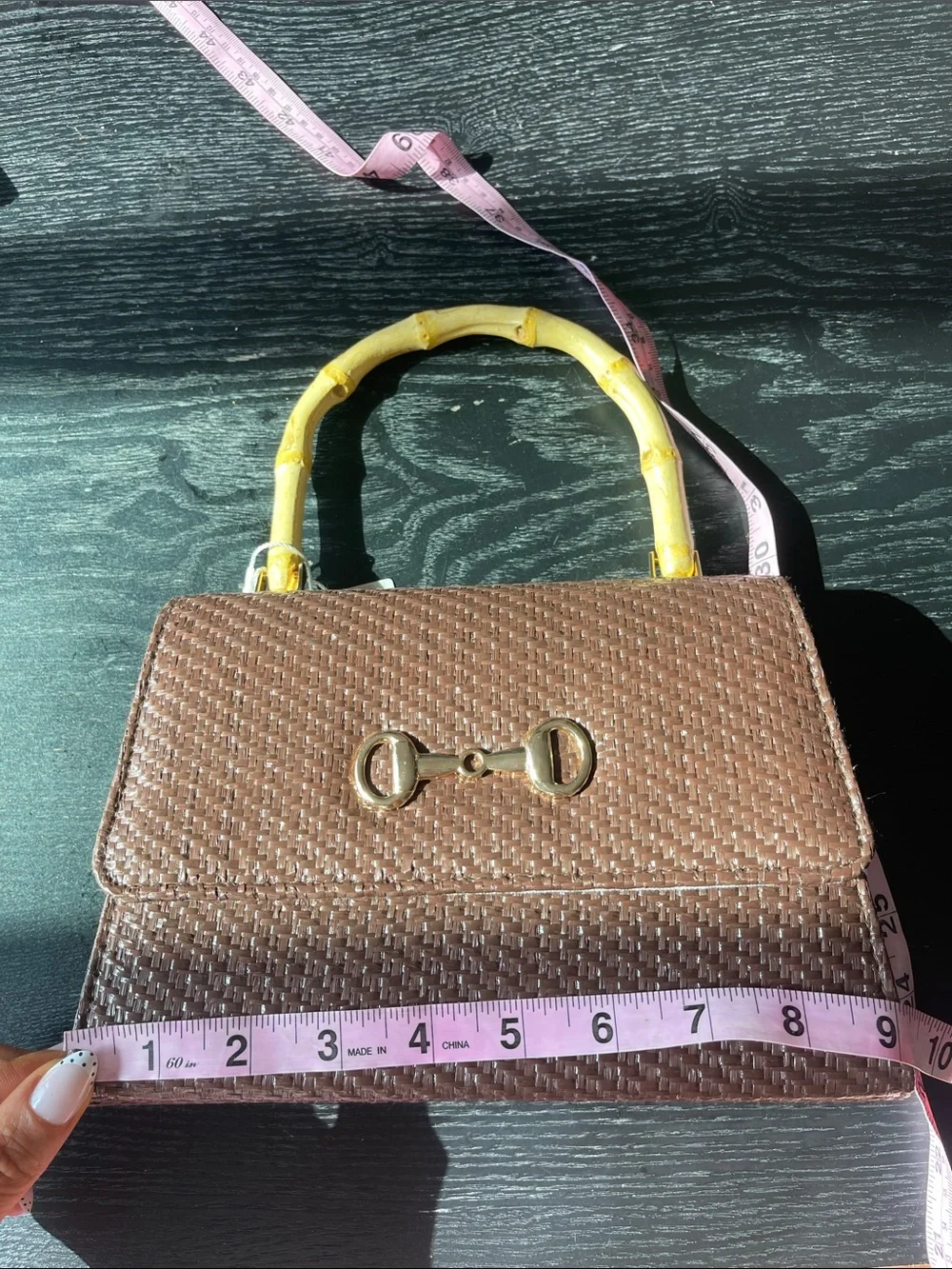 Tommy Bahama Brown Woven Satchel with Bamboo Handle